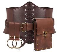 KOTORA Renaissance Costume Sets Corset Waistband Belt Pouch Purse Skirt Hike Steampunk Medieval Halloween Ren Faire Accessories (Brown, S/Waist 25.6"-34")