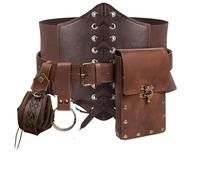 KOTORA Renaissance Costume Sets Corset Waistband Belt Pouch Purse Skirt Hike Steampunk Medieval Halloween Accessories (Pouch-Brown, S/Waist 25.6"-34")