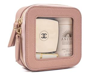 KOTORA Small Makeup Bag for Purse Cute Travel Makeup Bag Clear Cosmetic Bag with Zipper, Car Make Up Bag Organizer Storage Traveling Car Accessories Travel Essentials for Women, Mini Nude Pink, Clear