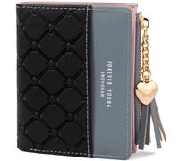 KOTORA Womens Small Wallet Girls Tiny Slim Wallets Pretty Mini Card Holder Thin Short Zip Coin Purse with Love Pendant and Tassels, Z-Black, Minimalist & Slim & Thin & Tiny Small Wallet