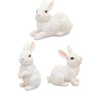 koTTIYA 3pcs Mini Rabbit Statue Easter Bunny Statue Resin Rabbit Model Collectible Sculptures Miniature Crafts Ornaments for Easter Tabletop Landscape Accessories - White