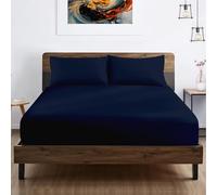 Kotton Culture 600 Thread Count EGYPTIAN COTTON Double Size Fitted Sheet, 38 CM Deep Pocket, Soft Luxurious 100% cotton Bedding, 140 x 190 cm - Navy Blue
