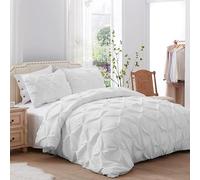 Kotton Culture Pinch Pleat Duvet Cover Set with 2 Pillowcases 50 x 75 cm, 100% Egyptian Cotton Zipper Closure Pintucked Soft 200 x 200 cm Duvet Cover (Double, White)