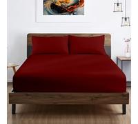 Kotton Culture Super King Fitted Sheet 100% Egyptian Cotton Fitted Sheet with Two Pillowcases 600 Thread Count 38 CM Extra Deep Pocket Bottom Sheets (180x200cm, Red Burgundy)