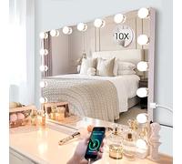 Kottova - Large vanity mirror with 17 dimmable LEDs, Hollywood makeup mirror with 3 color lights, USB charging port, lighted mirror, 10-point detachable mirror, touch control,