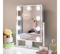 Kottova Makeup Mirror with Lights, 14" x 12" Vanity Mirror, Lighted Makeup Mirror with 3 Color Dimmable Lighting & Touch Sensor, Detachable 10X Spot Mirror, White