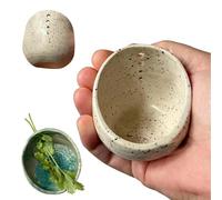 Kouamor 10cm Pottery Herb Stripper Bowl, Multifunctional 4-Hole Design Stripper Bowls Ceramic, Handmade Herb Stripper Tool, for Peeling Off Leafy Assembly Kitchen Leaf Stripping (White)