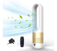 Kouamor 18 Inch Tower Fan, Bladeless Fan Oscillating 80°, Portable Air Purifier Standing Fans, Fans & Cooling, with Remote Control, 8H Timer, 8 Speeds, LED Display, Indoor Home Bedroom Office (gold)