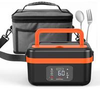 Kouamor 1L Cordless Heated Lunch Box, 65°C-90°C Electric Lunch Box, USB Rechargeable Smart LED Display Self Heating Lunchbox, 304 Stainless Steel Portable, with Tableware & Insulated Bag (D)