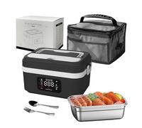 Kouamor 1L Cordless Heated Lunch Box, 65°C-90°C Electric Lunch Box, USB Rechargeable Smart LED Display Self Heating Lunchbox, 304 Stainless Steel Portable, with Tableware & Insulated Bag (A)
