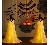 Kouamor 2pcs Halloween Lighted Ghost Decorations, Expanding Height 40-210cm Halloweens Light Up Ghosts Indoor Outdoor, Large Halloween Ghosts Decorations For Home Garden Porch Yard Decor