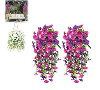 Kouamor 2Pcs Plastic Flowers for Outdoors, 75cm Artificial Hanging Flowers, Faux Hanging Baskets, Artificial Hanging Baskets, No Fade Plastic Flowerss Decoration, for Garden Porch Window (purple-red)