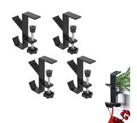 Kouamor 4 PCS Fireplace Stocking and Garland Holder, Christmas Stocking Holders, Adjustable Pole, 2 in 1 Mantle Hangers, for Home Party Decoration, Black