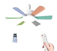Kouamor 46cm Ceiling Fan Light Bulb Bayonet Fitting, Ceilings Fans with Light & Remote Control, Ceiling Fans Lights Dimmable, B22/E27 Ceilings Lamp with 6 Blade, 3 Speed Timing (B22-colorful)
