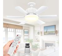 Kouamor 46cm Ceiling Fan Light Bulb Bayonet Fitting, Ceilings Fans with Light & Remote Control, Ceiling Fans Lights Dimmable, B22/E27 Ceilings Lamp with 6 Blade, 3 Speed Timing (B22-white)