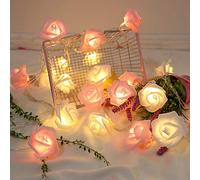 Kouamor 5ft/10ft/20ft Valentines Day Rose Lights, Red Pink White Rose String Lights with Battery, Valentines Decor Flower String Lights, Indoor Outdoor Home Party (White&Pink-5ft(Solid on))