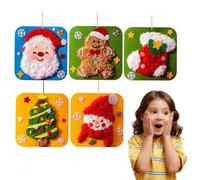 Kouamor 5pcs Christmas Embroidery Kits, DIY Embroidery Doll Set, Kids Cross Stitch Kit, Sewing Set Kit Kids, Poking and Painting Craft Material, Educational Toy Gift for Kidss