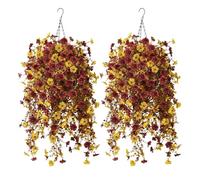 Kouamor 70cm Autumn Hanging Basket, Artificial Hanging Baskets, Autumn Hanging Flowers Artificial, Realistic & Widely Uses Artificial Flower for Outdoor Fall Home Garden Patio (B*2)