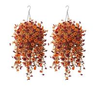 Kouamor 70cm Autumn Hanging Basket, Artificial Hanging Baskets, Autumn Hanging Flowers Artificial, Realistic & Widely Uses Artificial Flower for Outdoor Fall Home Garden Patio (A*2)