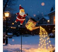 Kouamor 86cm White/Colorful Christmas Santa Solar Lights, Christmas Santa with Kettle Solar Lights, Garden Lawn Decorative Lights, for Patio Lawn Xmas Decor Courtyard Walkway (White)