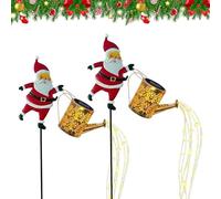 Kouamor 86cm White/Colorful Christmas Santa Solar Lights, Christmas Santa with Kettle Solar Lights, Garden Lawn Decorative Lights, for Patio Lawn Xmas Decor Courtyard Walkway (White*2)