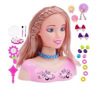 Kouamor Kids Hairdressing Makeup Doll Head, Dolls Head Hair Styling Model Kids, Kid Play Makeup and Hair Dressing Heads Toy Set, Make Up Dolls Head for Girls Aged 3 4 5 6+, Xmas Birthday Gift (22pcs)