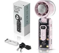 Kouamor Portable Handheld Cooling Ice Fan, Foldable Mini Cooling Fans, with Digital Display & LED Light, 100 Speeds Wind, Powerful USB Turbo Mini Fan, for Travel Camping Outdoor Home Office (pink)