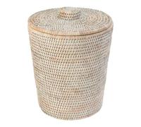 KOUBOO La Jolla Rattan Round Waste Basket with Plastic Insert and Lid, White Wash