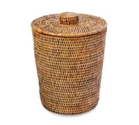 Kouboo La Jolla Rattan Round Waste Basket with Plastic Insert & Lid, Honey Brown, Wicker