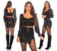 Koucla Croptop Long Sleeve Top Shirt Blouse Satin-Look