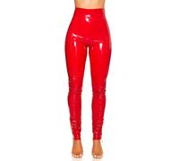 Koucla High Waist Wet Look Leather Look Pants With Zips Milax-Fashion