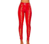 Koucla Hot Party Pants in Latex Look with Lacing S Red