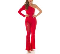 Koucla New Year's Eve One Shoulder Long Jumpsuit Overall with Glitter Mesh and Flare M