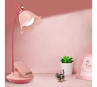KoudHug Pink Desk Lamp with Clamp, Rechargeable LED Small Lamp, Adjustable Gooseneck, Dimmable Cute for Kids Girls Bedroom Dorm Office