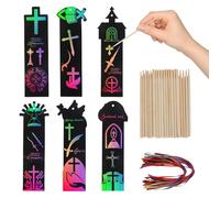 Koudindg Christian Rainbow Scratch Bookmarks,Christian Party Favors 60 Ribbons 30 Bamboo Stylus Bible Art Crafts Sunday School Crafts Christmas Scratch Off Cards Religious Gifts Jesus Bookmark