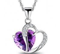 koueja101 NecklacesLady Fashion Heart Shape Purple Rhinestone Pendant Necklace Jewelry Charm GiftDaily Life Travel Shopping Dating Necklace for Women