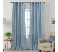 KOUFALL 108 Inches Long Stone Grey Blue Sheer Curtains for Living Room 2 Panels Set Easy Hang Install with Hooks Back Tab Hole Pocket Luxury Linen Drapery
