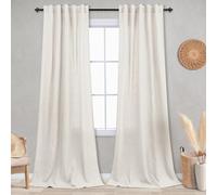 KOUFALL 2 Panel Set Linen Sheer Curtains 96 Inches Long for Sliding Glass Door Window Treatments Drapes Living Room,Off White Ivory Cream,8 FT 42x96 Length, Natural