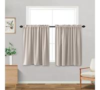 KOUFALL 30 Inch Length Greige Beige Tier Curtains Blackout Thermal Insulating Small Tan Curtains 30 Inches Long for Kitchen Bathroom with Rod Pocket