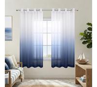 KOUFALL 63 Inch Curtains Length for Bedroom 2 Panel Set,Sheer Grommet Navy Blue Curtains for Living Room 63 Inches Long,White and Dark Blue