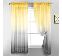 KOUFALL 63 Inch Length Yellow and Grey Sheer Curtains 2 Panels Set Window Curtains for Bedroom Kitchen Decor,Bright Yellow and Light Gray