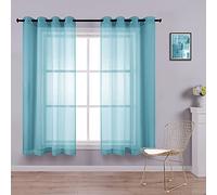 KOUFALL Bathroom Curtains Window Short,Sheer Grommet Beach Theme Summer Curtains for Living Room Kitchen,45 Inch Length,Teal