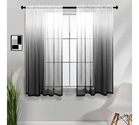 KOUFALL Bathroom Window Curtains for Shower Set of 2 Panels Black and White Sheer Ombre Short Curtains for Kitchen Bedroom Small Windows, 42 x 45 Inch Length
