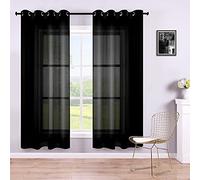 KOUFALL Black Curtains 72 Inch Length 2 Panel Sets for Living Room Grommet Solid Black Sheer Curtains for Bedroom 52x72 Inches Long