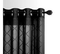 KOUFALL Black Curtains 84 Inches Long for Living Room 2 Panels Set Pattern Grommet Window Sheer Moroccan Trellis Diamond Geometric Modern Design Curtains for Bedroom 52x84 Inch Length