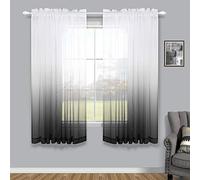 KOUFALL Black Living Room Curtains 63 Inch Length 2 Panels Set Rod Pocket Window Semi Sheer Drapes Ombre Patterned Design White and Black Pattern Curtains for Bedroom Kitchen Bathroom
