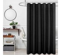 KOUFALL Black Shower Curtain Set with Hooks, Linen Solid Cloth Fabric Waterproof Boho Gothic Shower Curtain for Bathroom Decor, 72 x 72 Inch Long