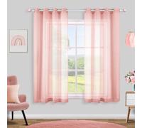 KOUFALL Blush Pink Sheer Curtains for Girls Room, Silk Voile Touch Faux Chiffon Short Curtains for Bedroom Windows Nursery, 45 Inch Length