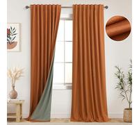 KOUFALL Bohemian Curtains for Dining Room,Burnt Orange Linen Boho Farmhouse Blackout Black Out Eclectic Living Room Curtains Drapes 96 Inches Long 2 Panel Set