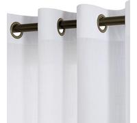 KOUFALL Boho Farmhouse White Linen Sheer Curtains, Neutral Light Filtering Drapes with Bronze Grommets, 52 x 100 Inches Long, 2 Panel Set for Living Room Decor